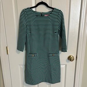 Lilly Pulitzer Turquoise and Navy Striped Mini Dress